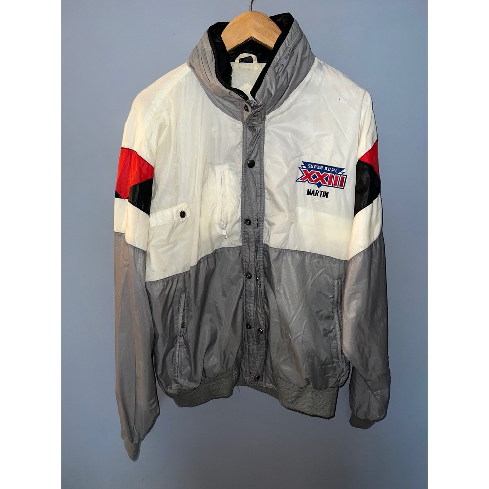 Vintage MVP Super Bowl XXIII 1989 Windbreaker Jacket Mens XL Colorblock NFL Grey